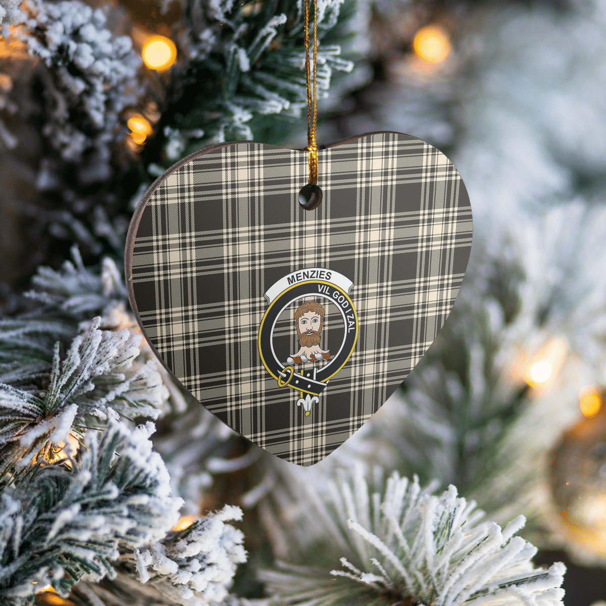 Clan Menzies Black & White Ancient Tartan Crest Heart Ceramic Ornament KO58 Menzies Black & White Ancient Tartan Tartan Christmas   