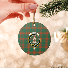 Clan Menzies Green Ancient Tartan Crest Round Ceramic Ornament NM23 Menzies Green Ancient Tartan Tartan Christmas   