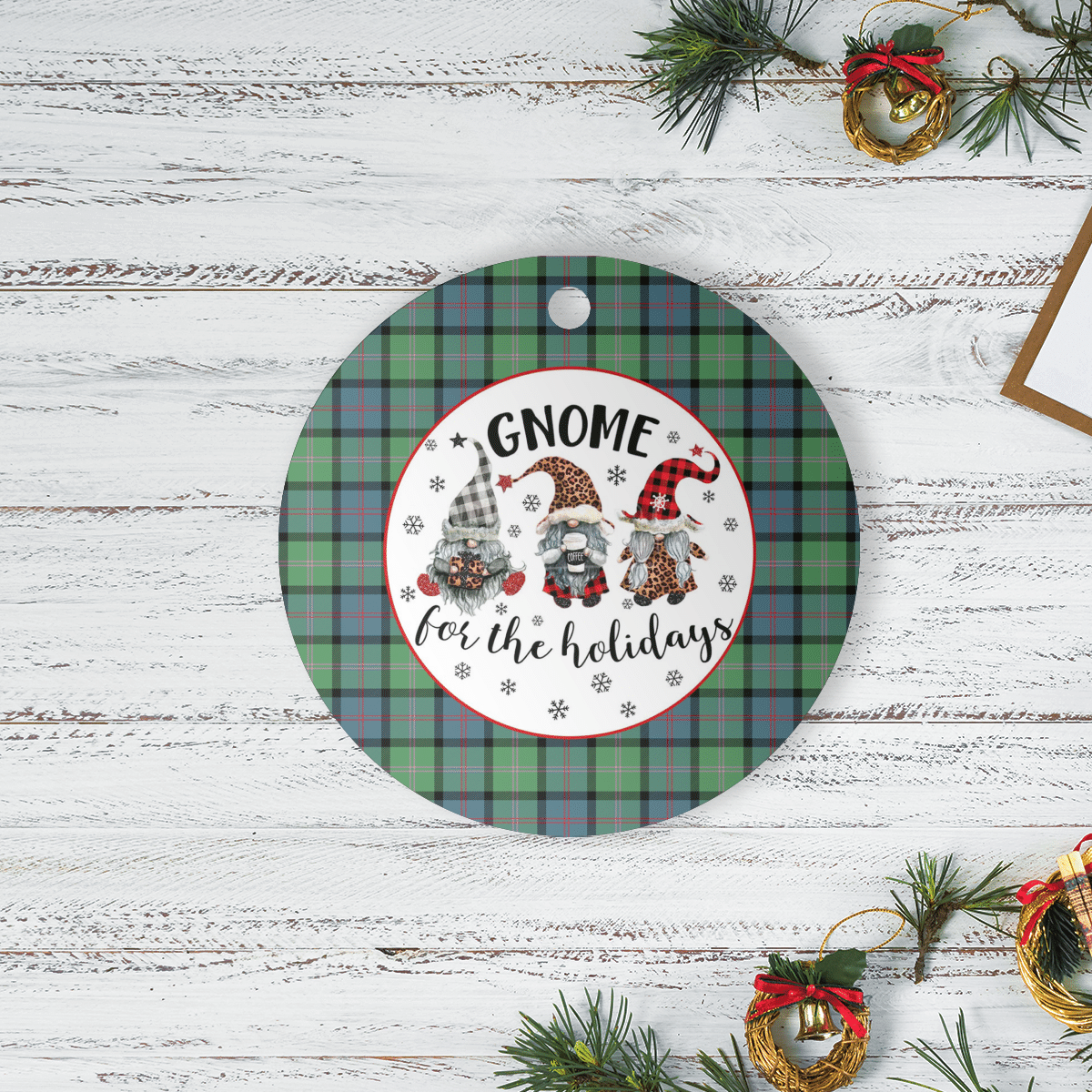 Clan MacThomas Ancient Tartan Tartan Crest Gnome Round Ceramic Ornament GY90 MacThomas Ancient Tartan Tartan Christmas   