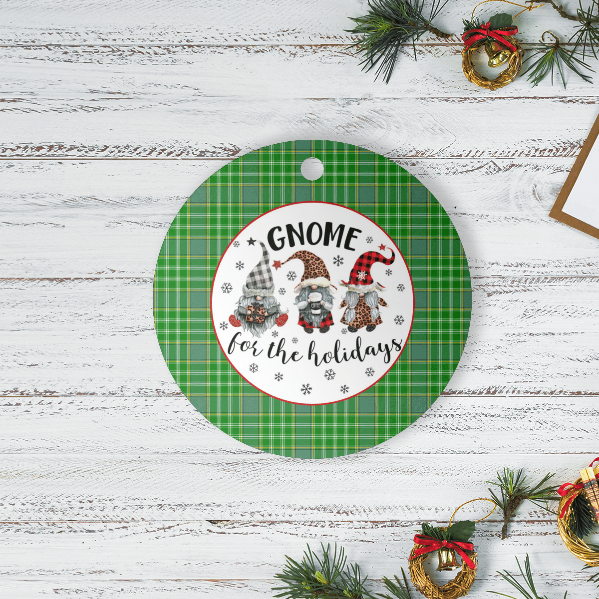 Clan Currie Tartan Tartan Crest Gnome Round Ceramic Ornament WB44 Currie Tartan Tartan Christmas   