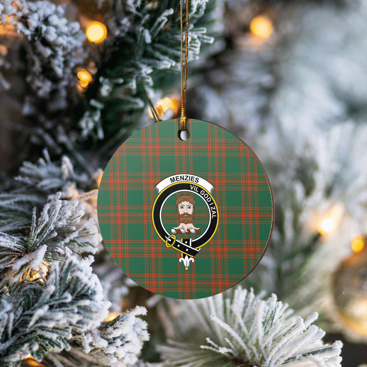Clan Menzies Green Ancient Tartan Crest Round Ceramic Ornament NM23 Menzies Green Ancient Tartan Tartan Christmas   