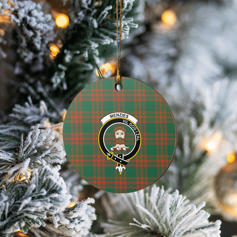 Clan Menzies Green Ancient Tartan Crest Round Ceramic Ornament NM23 Menzies Green Ancient Tartan Tartan Christmas   