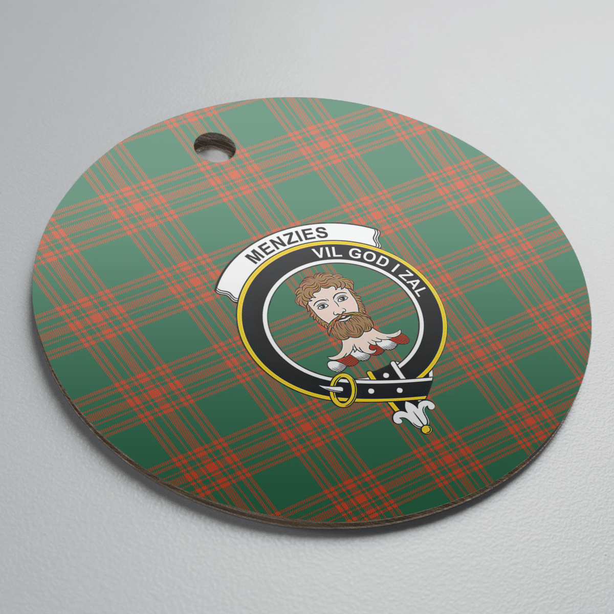 Clan Menzies Green Ancient Tartan Crest Round Ceramic Ornament NM23 Menzies Green Ancient Tartan Tartan Christmas   