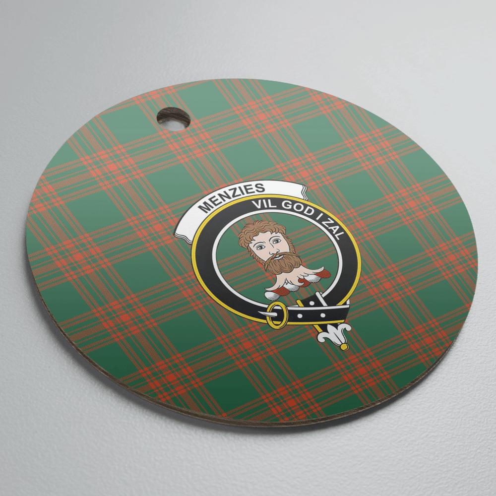 Clan Menzies Green Ancient Tartan Crest Round Ceramic Ornament NM23 Menzies Green Ancient Tartan Tartan Christmas   