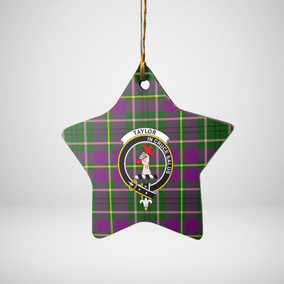 Clan Taylor Tartan Crest Star Ceramic Ornament