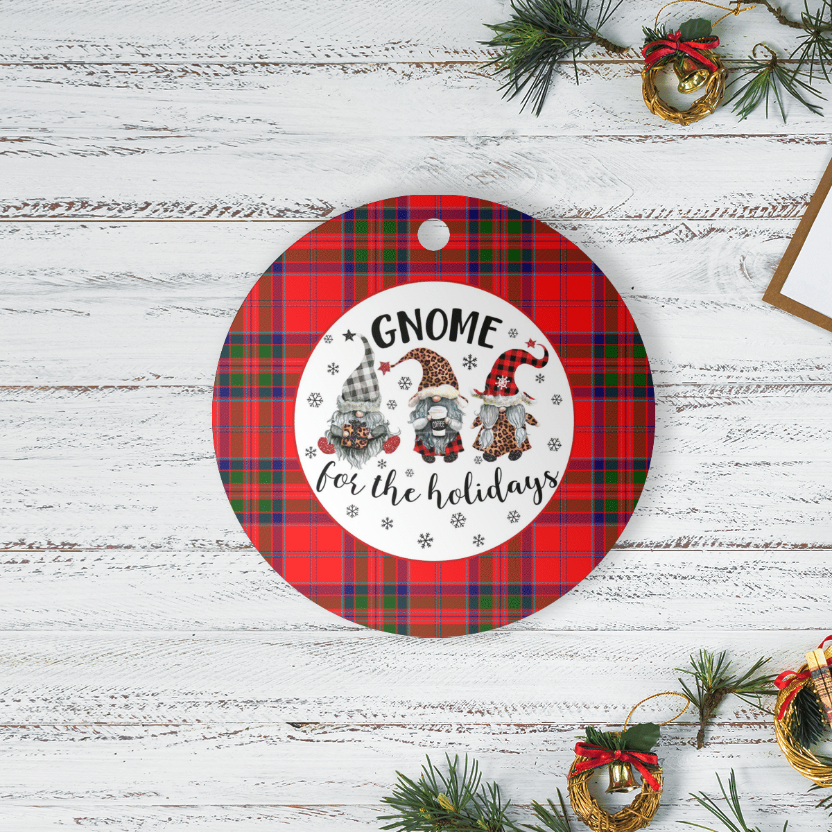 Clan MacGillivray Modern Tartan Tartan Crest Gnome Round Ceramic Ornament SI66 MacGillivray Modern Tartan Tartan Christmas   