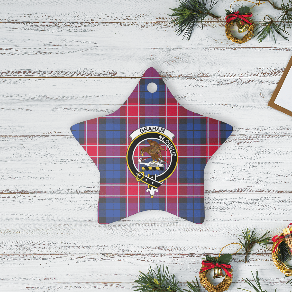 Clan Graham of Menteith Red Tartan Crest Star Ceramic Ornament YD91 Graham of Menteith Red Tartan Tartan Christmas   