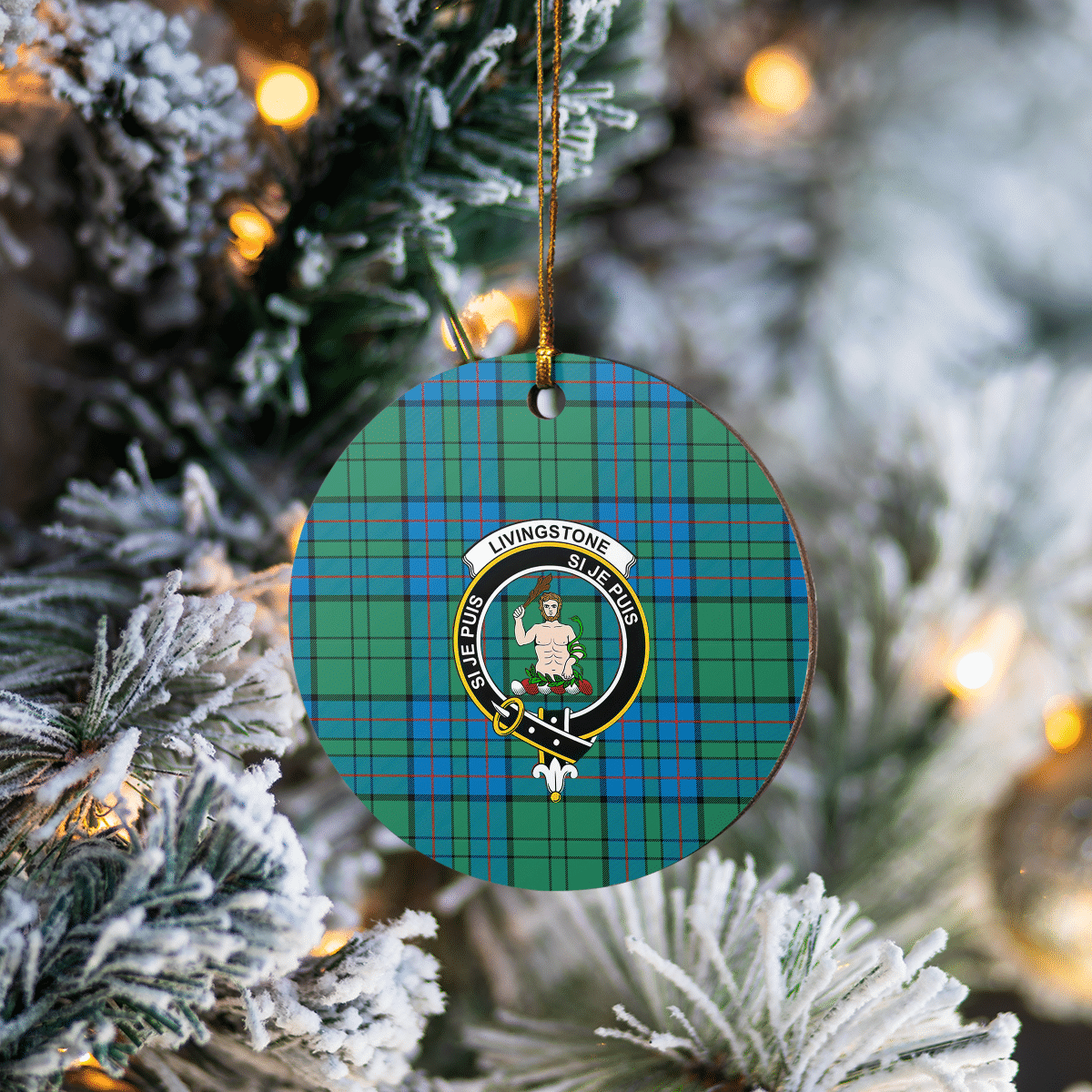 Clan Lockhart Tartan Crest Round Ceramic Ornament PL98 Lockhart Tartan Tartan Christmas   