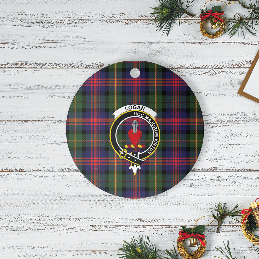 Clan Logan Modern Tartan Crest Round Ceramic Ornament KG54 Logan Modern Tartan Tartan Christmas   