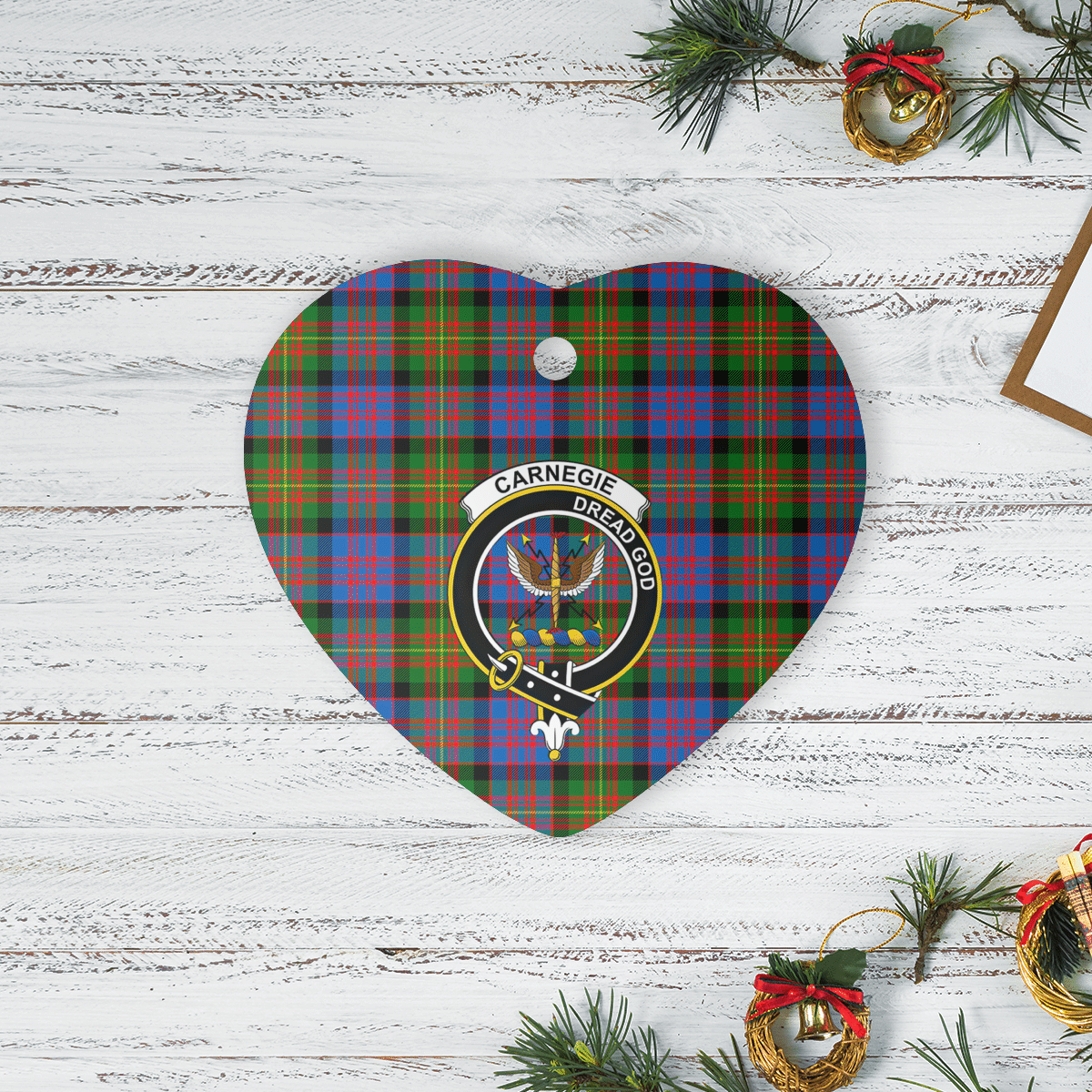 Clan Carnegie Ancient Tartan Crest Heart Ceramic Ornament ZO49 Carnegie Ancient Tartan Tartan Christmas   