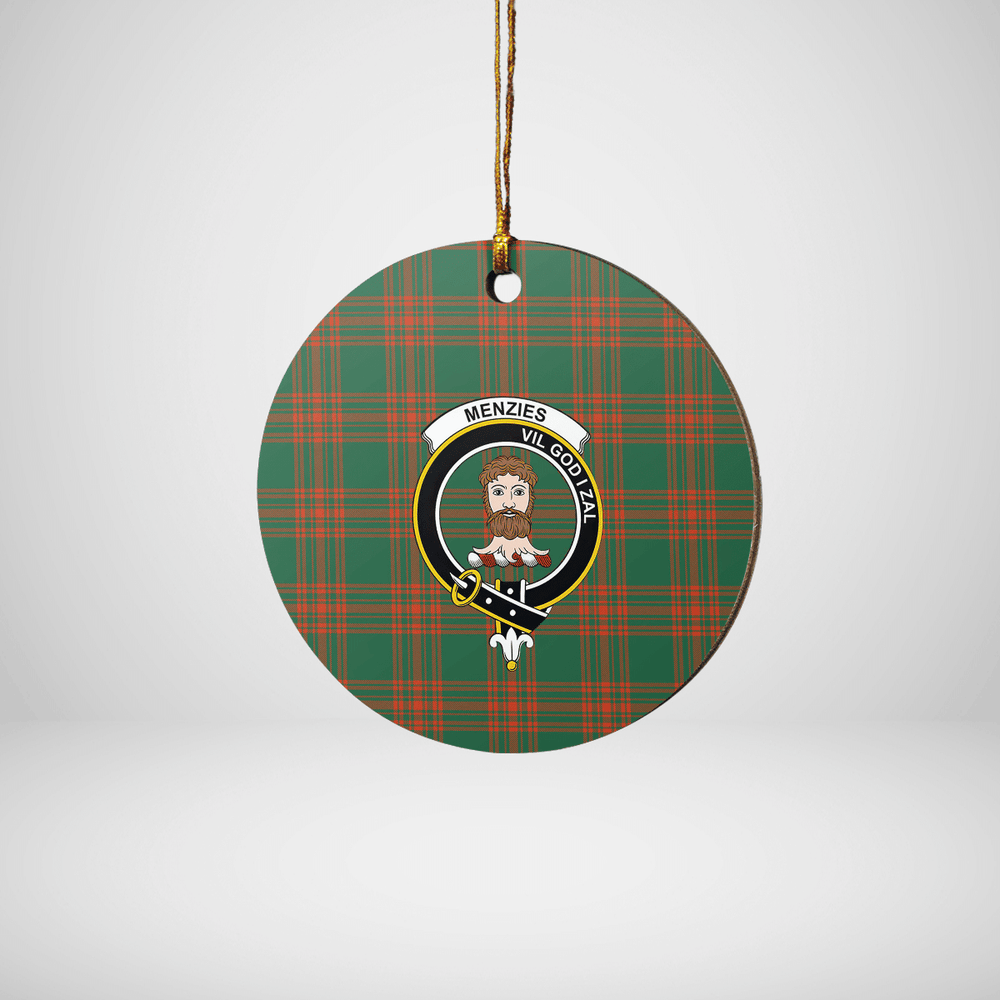 Clan Menzies Green Ancient Tartan Crest Round Ceramic Ornament NM23 Menzies Green Ancient Tartan Tartan Christmas   