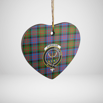 Clan Carnegie Ancient Tartan Crest Heart Ceramic Ornament ZO49