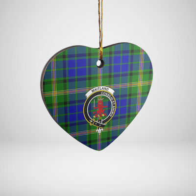 Clan Maitland Tartan Crest Heart Ceramic Ornament
