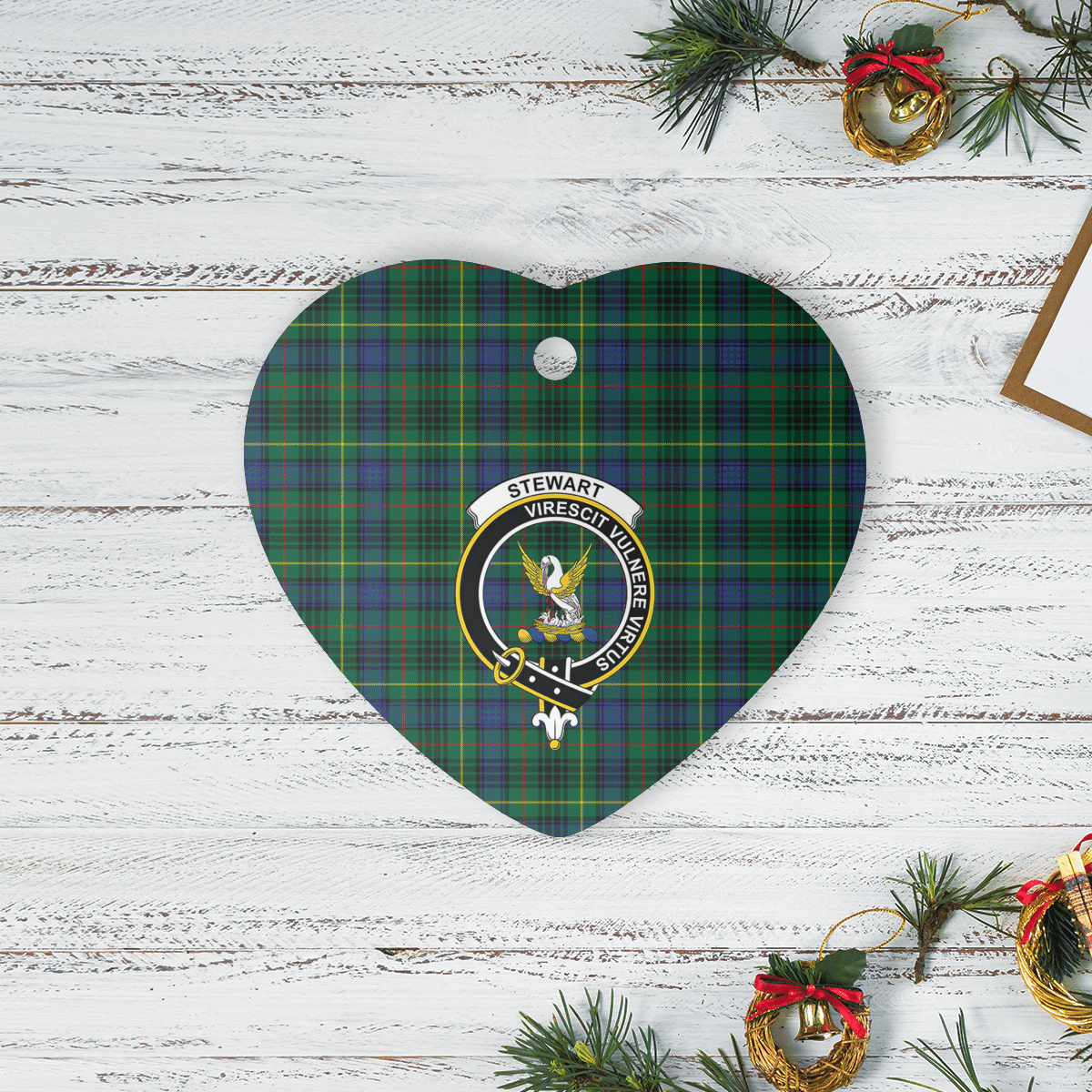Clan Stewart Hunting Modern Tartan Crest Heart Ceramic Ornament RM49 Stewart Hunting Modern Tartan Tartan Christmas   