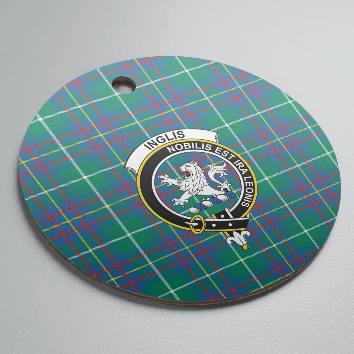 Clan Inglis Ancient Tartan Crest Round Ceramic Ornament LZ37 Inglis Ancient Tartan Tartan Christmas   