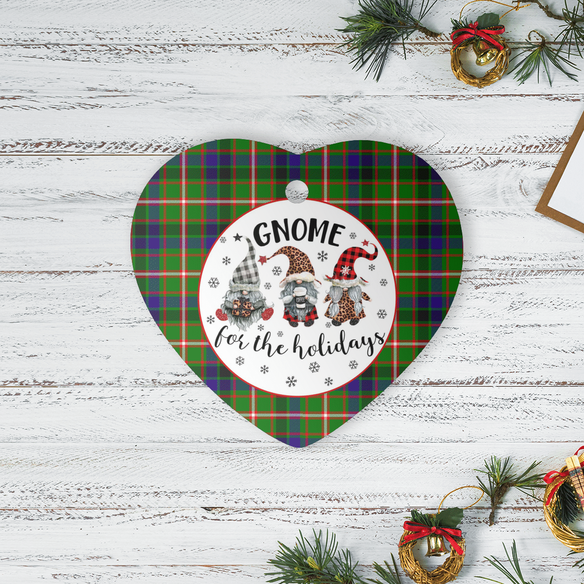 Clan Reid Green Tartan Tartan Crest Gnome Heart Ceramic Ornament DI90 Reid Green Tartan Tartan Christmas   
