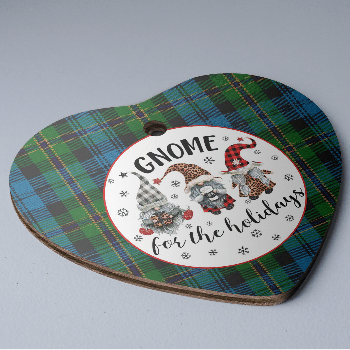 Clan Polaris Military Tartan Tartan Crest Gnome Heart Ceramic Ornament IQ63 Polaris Military Tartan Tartan Christmas   
