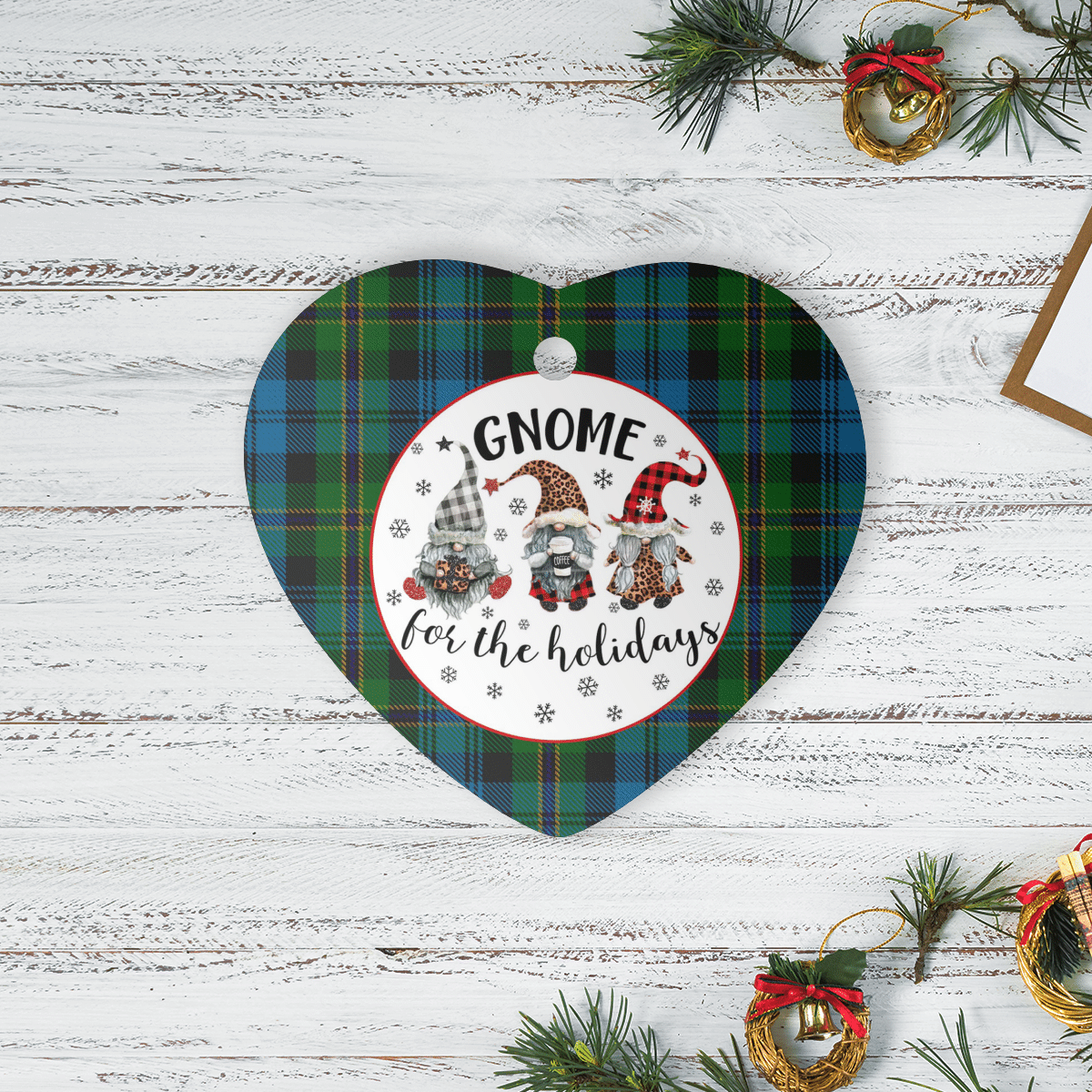 Clan Polaris Military Tartan Tartan Crest Gnome Heart Ceramic Ornament IQ63 Polaris Military Tartan Tartan Christmas   