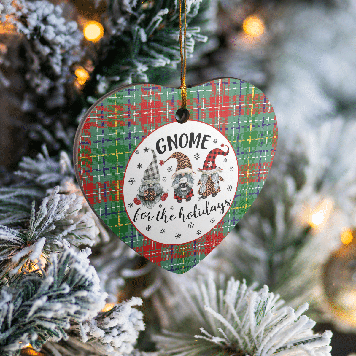 Clan Muirhead Tartan Tartan Crest Gnome Heart Ceramic Ornament MH49 Muirhead Tartan Tartan Christmas   