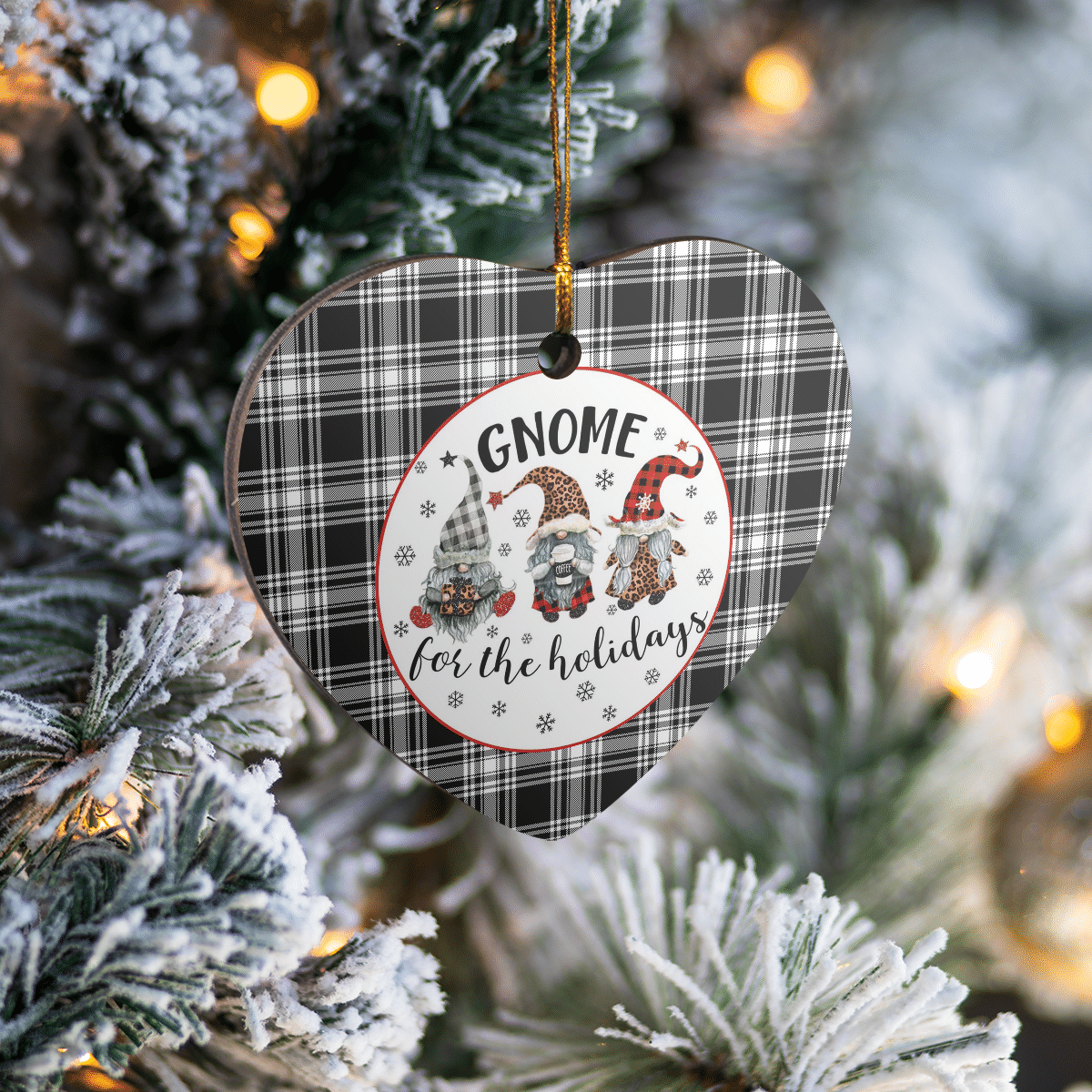 Clan Menzies Black & White Modern Tartan Tartan Crest Gnome Heart Ceramic Ornament KB19 Menzies Black & White Modern Tartan Tartan Christmas   