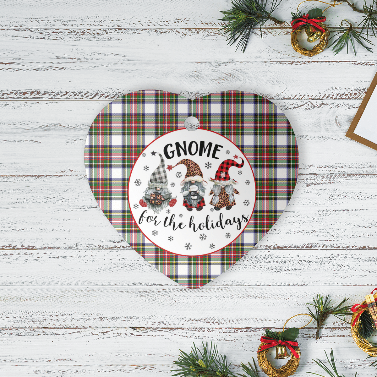 Clan Stewart Dress Modern Tartan Tartan Crest Gnome Heart Ceramic Ornament YR71 Stewart Dress Modern Tartan Tartan Christmas   
