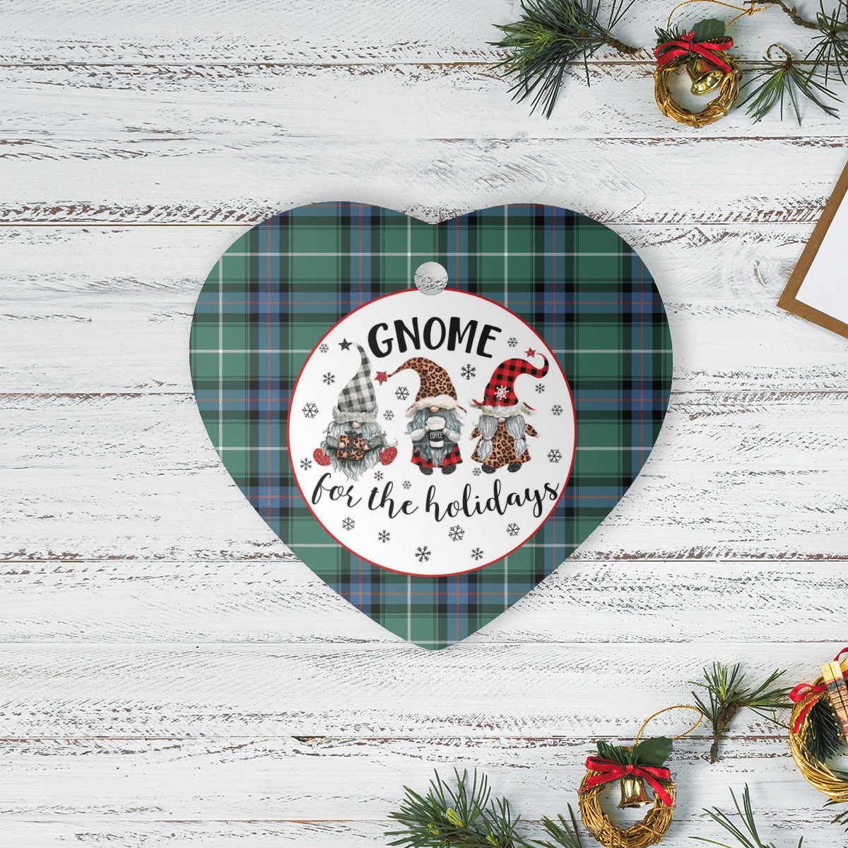 Clan MacDonald of the Isles Hunting Ancient Tartan Tartan Crest Gnome Heart Ceramic Ornament JY20 MacDonald of the Isles Hunting Ancient Tartan Tartan Christmas   