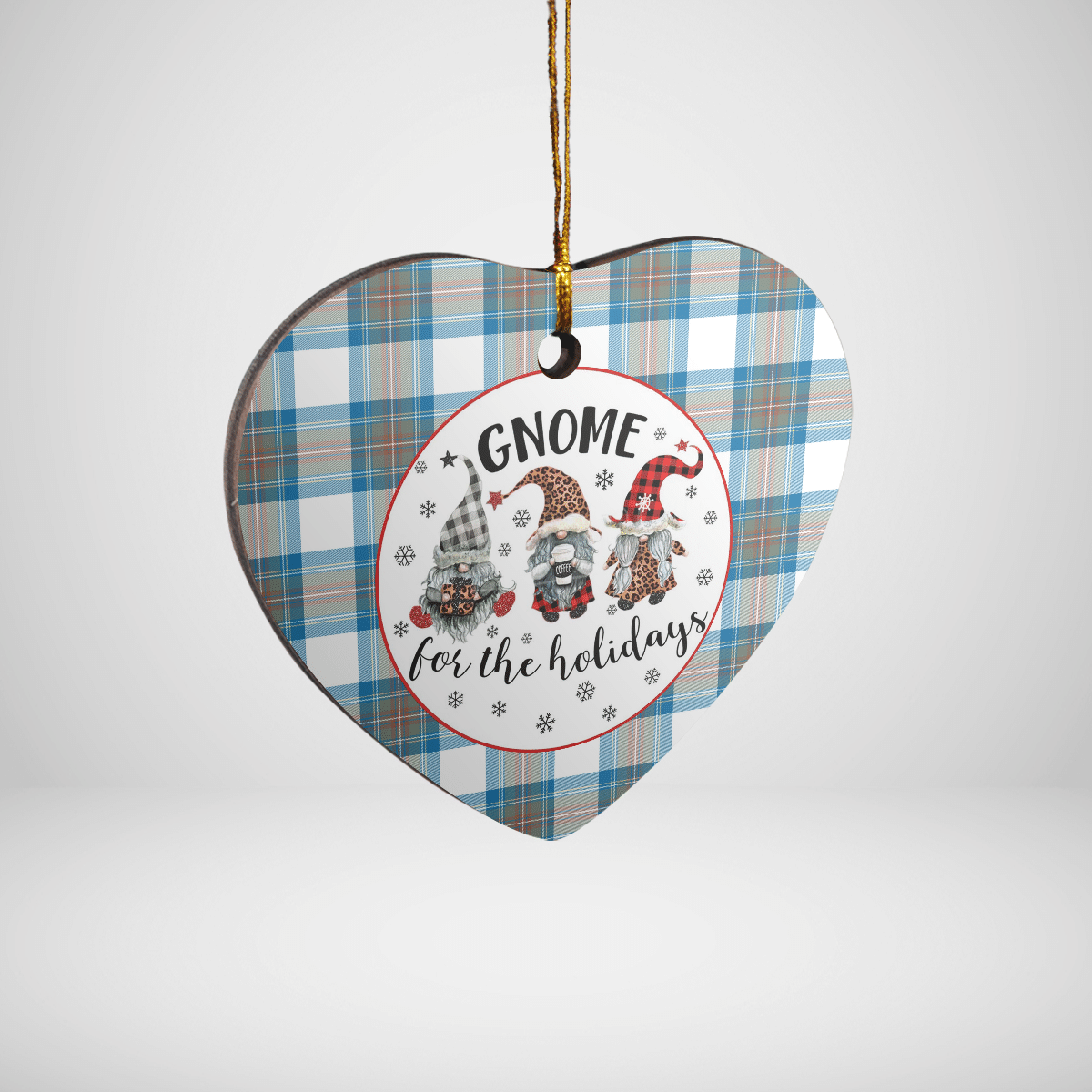 Clan Stewart Muted Blue Tartan Tartan Crest Gnome Heart Ceramic Ornament GN33 Stewart Muted Blue Tartan Tartan Christmas   