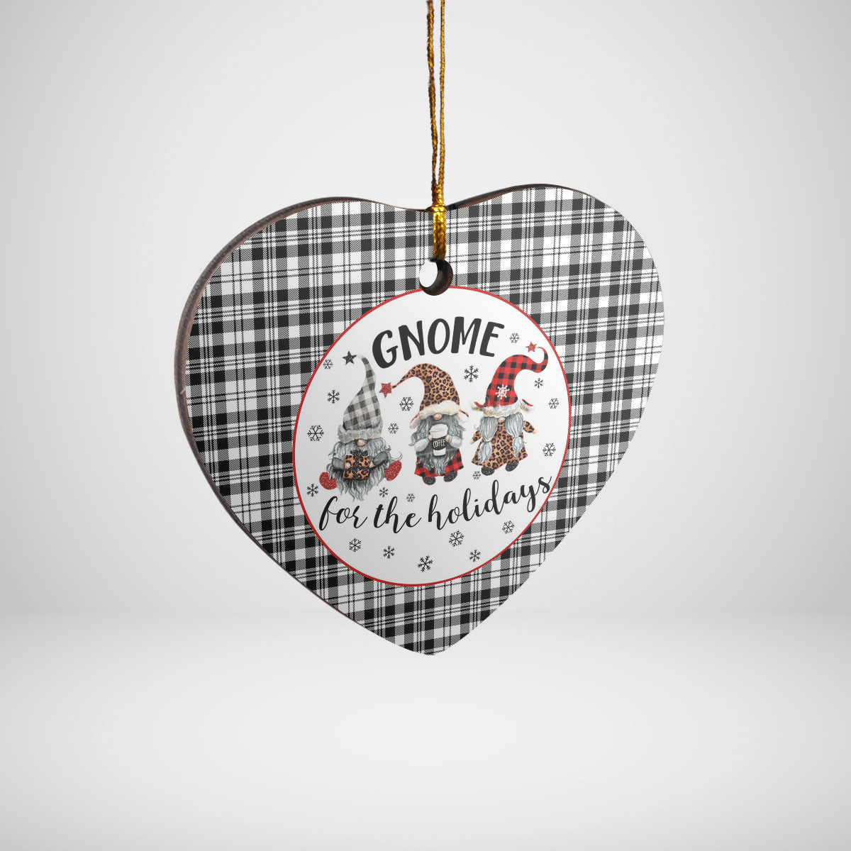 Clan Scott Black & White Modern Tartan Tartan Crest Gnome Heart Ceramic Ornament ZJ81 Scott Black & White Modern Tartan Tartan Christmas   