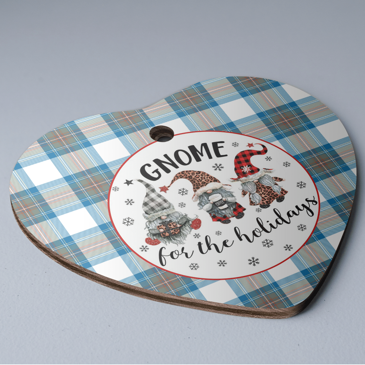 Clan Stewart Muted Blue Tartan Tartan Crest Gnome Heart Ceramic Ornament GN33 Stewart Muted Blue Tartan Tartan Christmas   