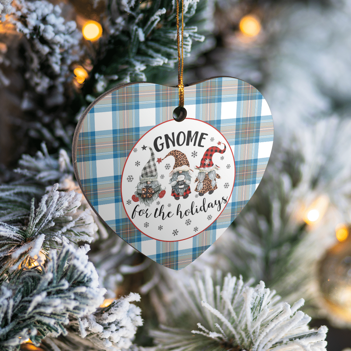 Clan Stewart Muted Blue Tartan Tartan Crest Gnome Heart Ceramic Ornament GN33 Stewart Muted Blue Tartan Tartan Christmas   