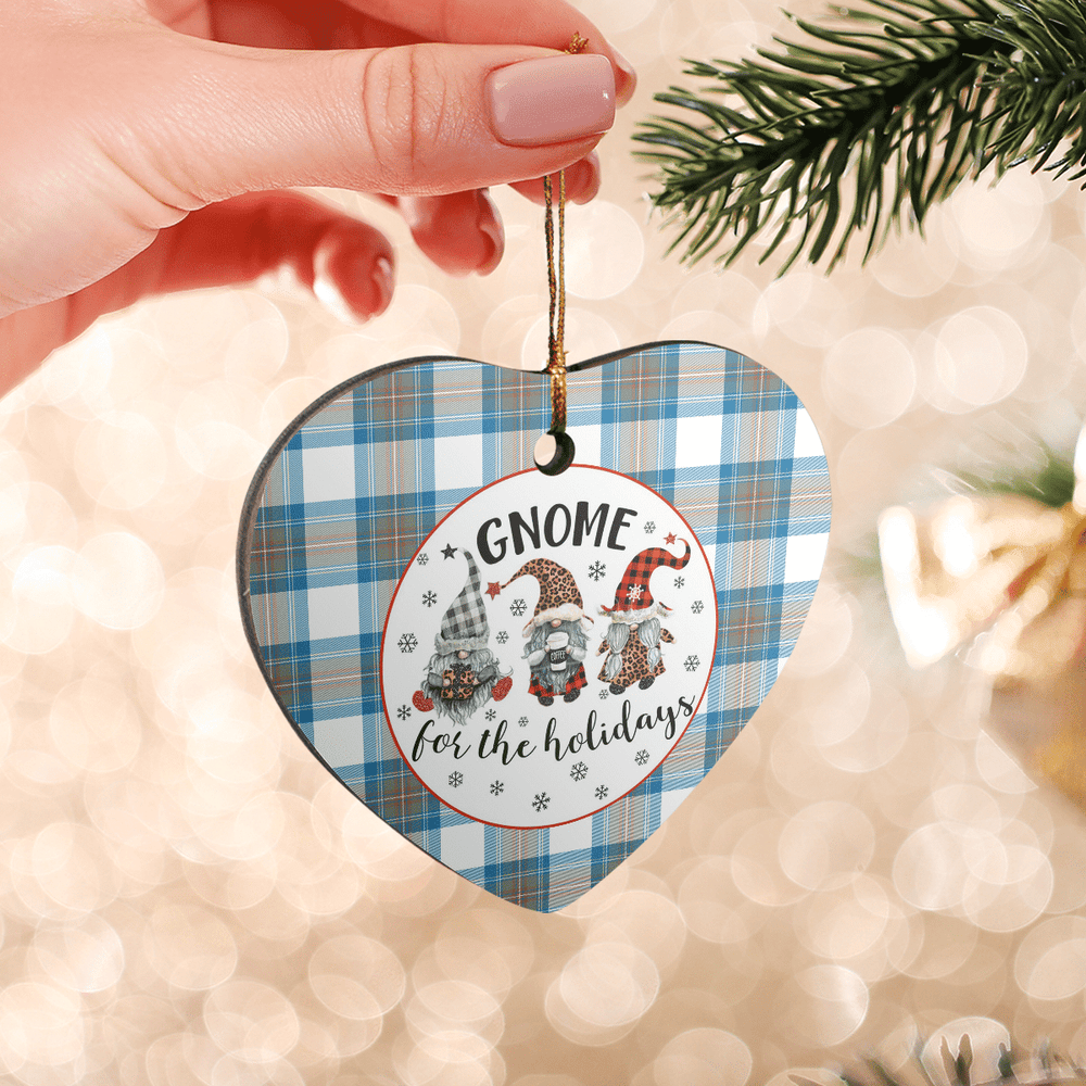 Clan Stewart Muted Blue Tartan Tartan Crest Gnome Heart Ceramic Ornament GN33 Stewart Muted Blue Tartan Tartan Christmas   