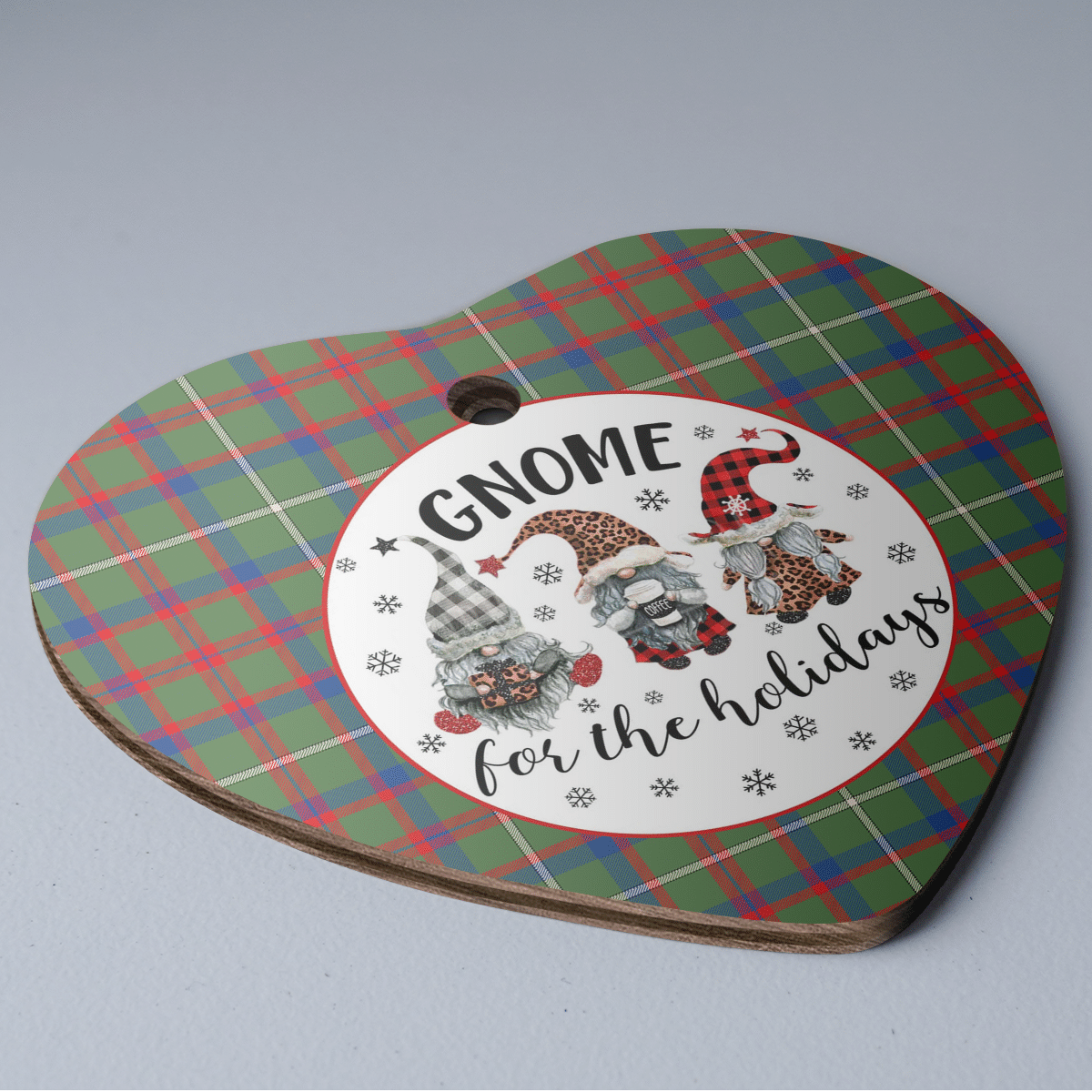 Clan Shaw Green Modern Tartan Tartan Crest Gnome Heart Ceramic Ornament II43 Shaw Green Modern Tartan Tartan Christmas   