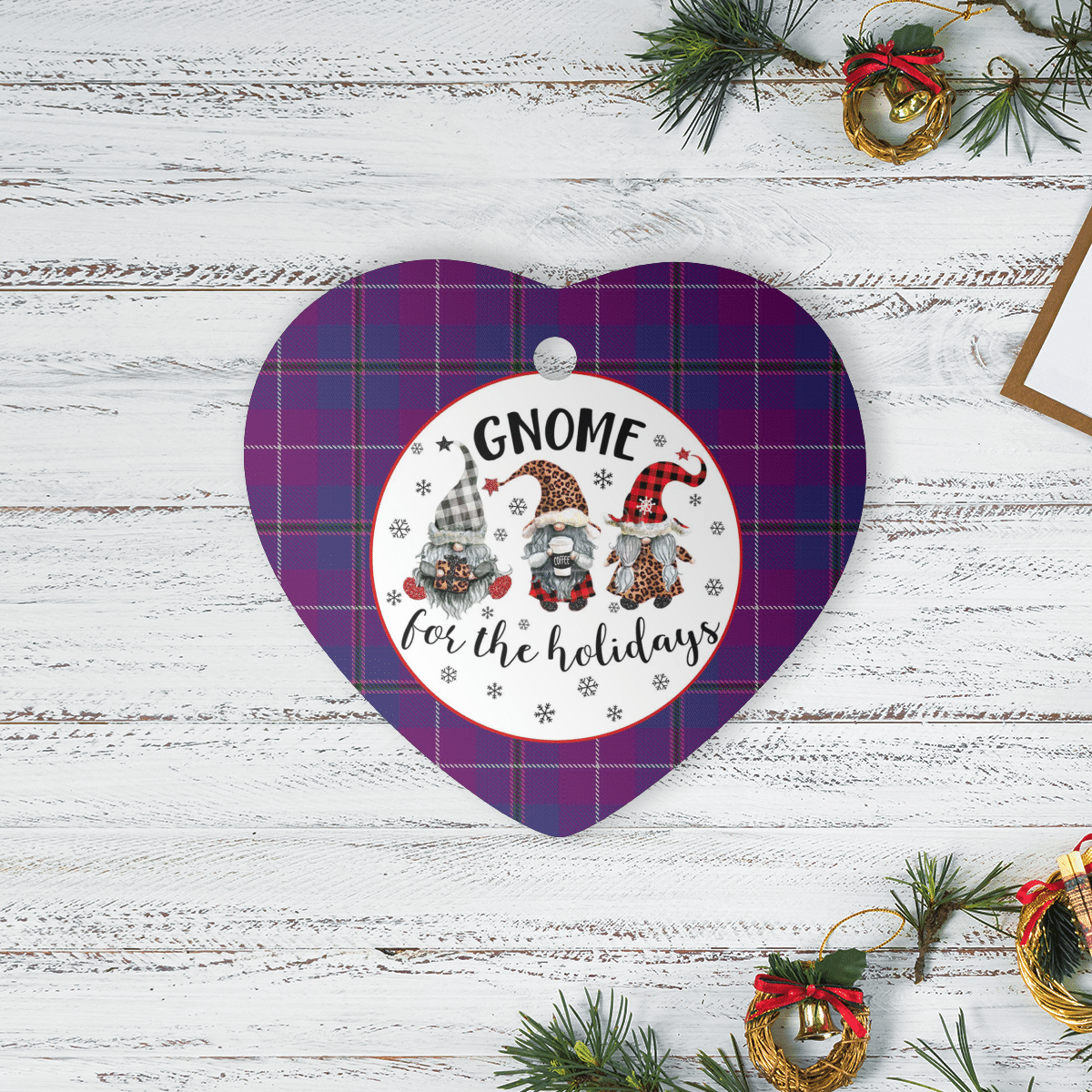 Clan Pride of Glencoe Tartan Tartan Crest Gnome Heart Ceramic Ornament GK65 Pride of Glencoe Tartan Tartan Christmas   