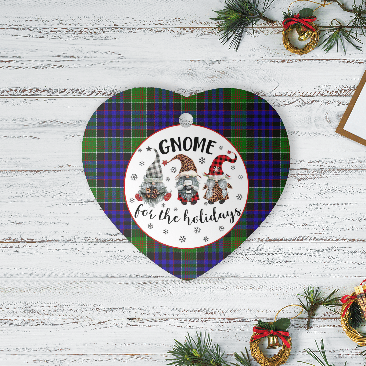 Clan Newman Tartan Tartan Crest Gnome Heart Ceramic Ornament MN74 Newman Tartan Tartan Christmas   