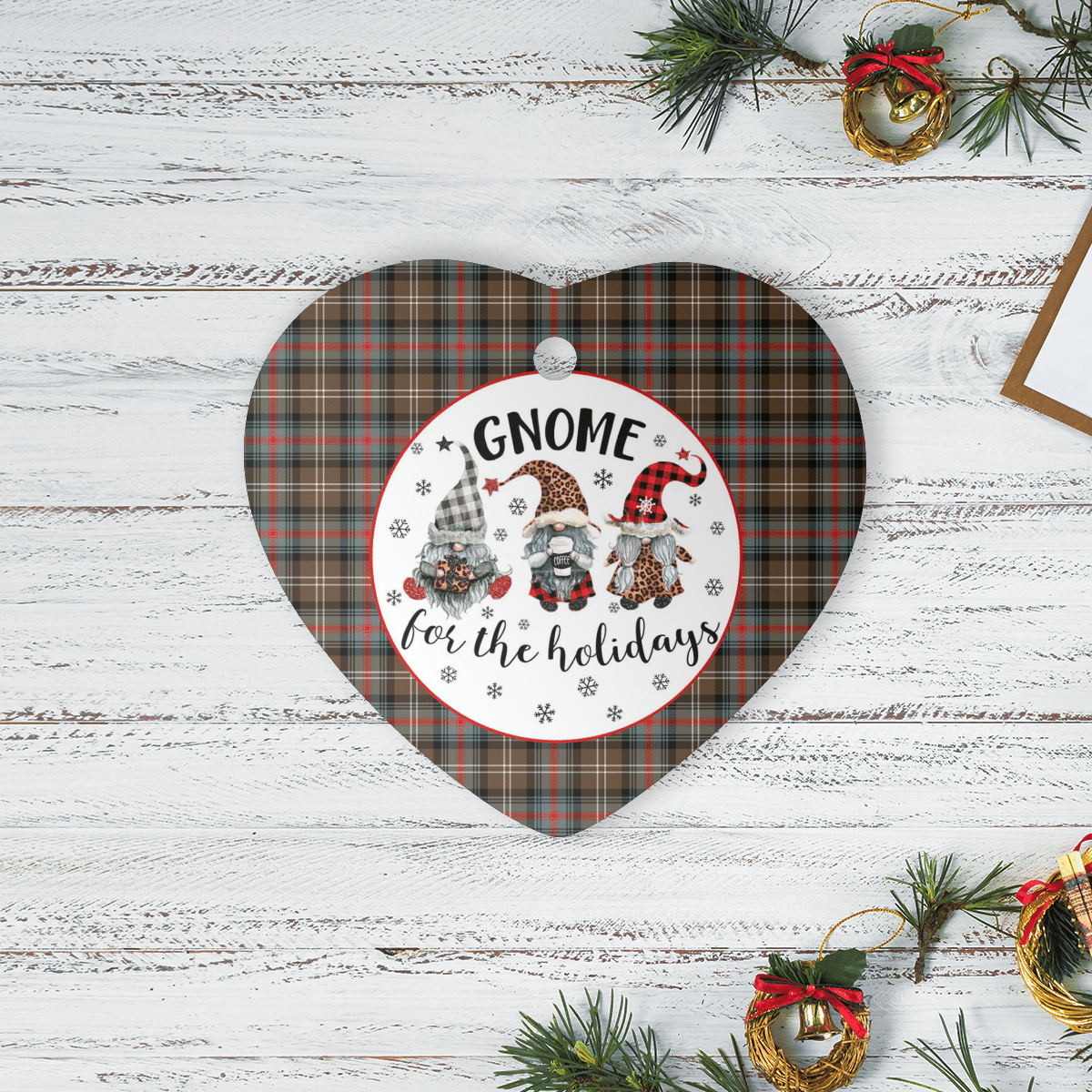 Clan Sutherland Weathered Tartan Tartan Crest Gnome Heart Ceramic Ornament FN96 Sutherland Weathered Tartan Tartan Christmas   