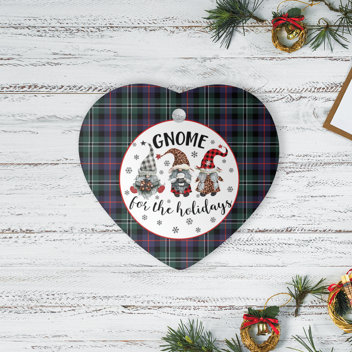 Clan Rose Hunting Modern Tartan Tartan Crest Gnome Heart Ceramic Ornament WZ44 Rose Hunting Modern Tartan Tartan Christmas   