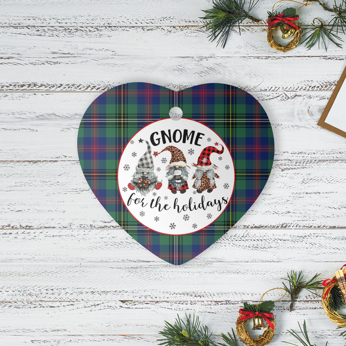 Clan Wood Modern Tartan Tartan Crest Gnome Heart Ceramic Ornament TS28 Wood Modern Tartan Tartan Christmas   