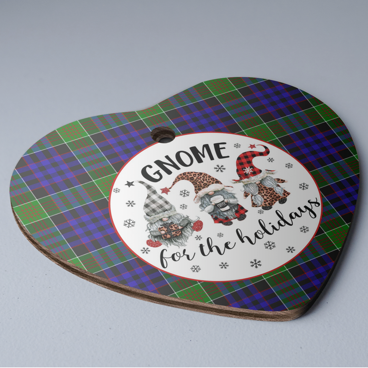 Clan Newman Tartan Tartan Crest Gnome Heart Ceramic Ornament MN74 Newman Tartan Tartan Christmas   