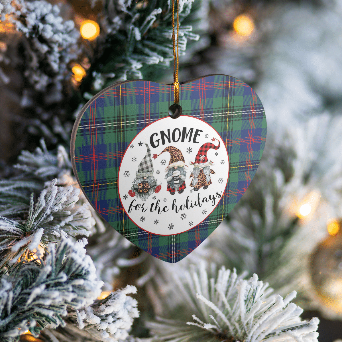 Clan Wood Modern Tartan Tartan Crest Gnome Heart Ceramic Ornament TS28 Wood Modern Tartan Tartan Christmas   
