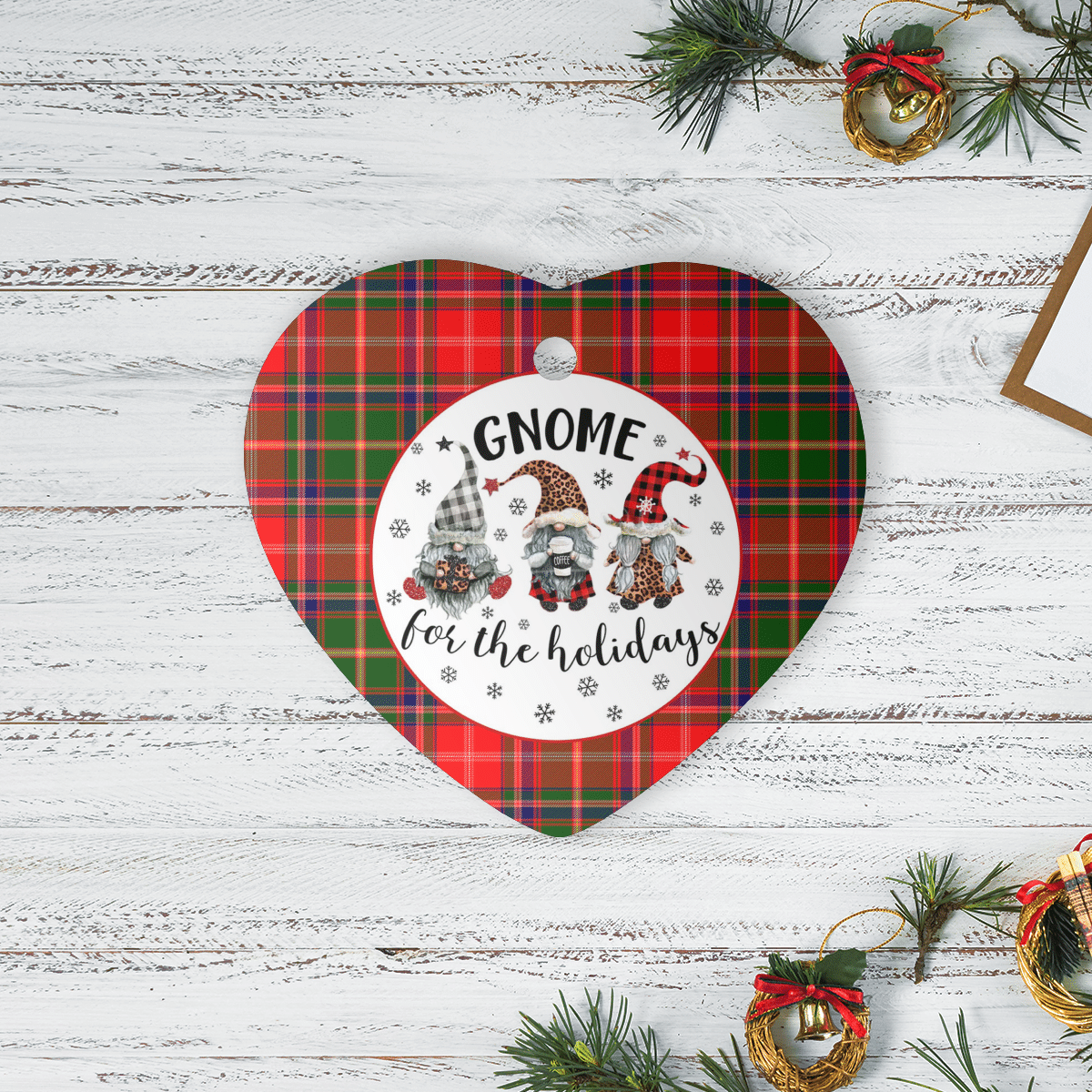 Clan Somerville Modern Tartan Tartan Crest Gnome Heart Ceramic Ornament MQ18 Somerville Modern Tartan Tartan Christmas   