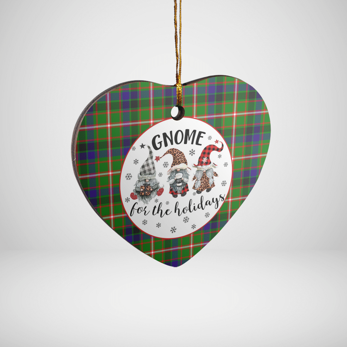 Clan Reid Green Tartan Tartan Crest Gnome Heart Ceramic Ornament VU54 Reid Green Tartan Tartan Christmas   