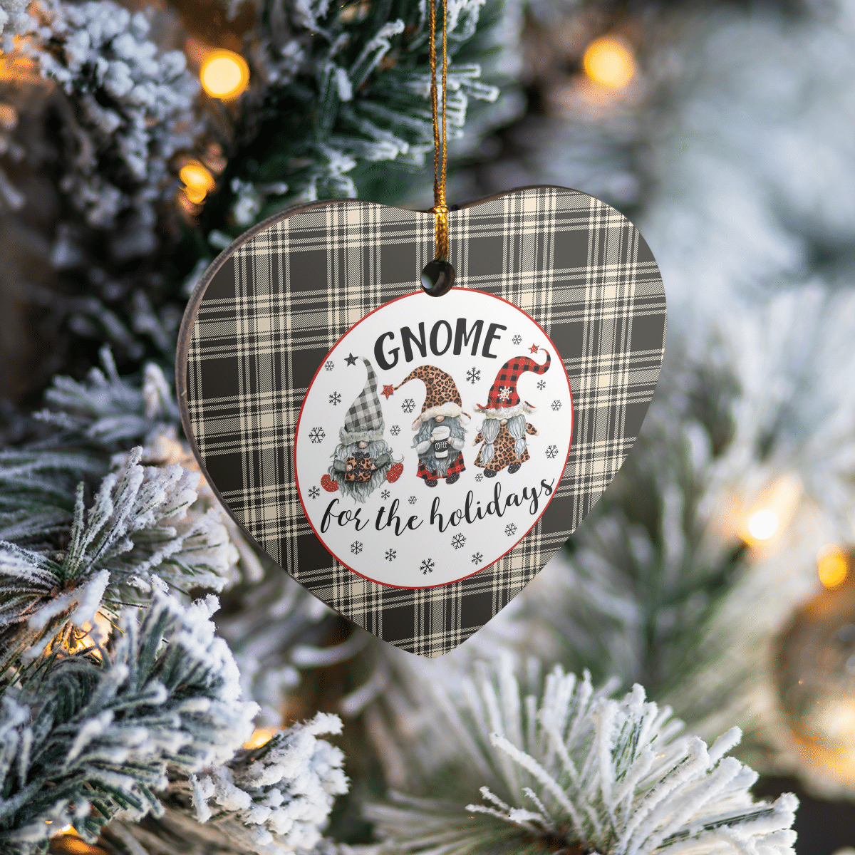 Clan Menzies Black & White Ancient Tartan Tartan Crest Gnome Heart Ceramic Ornament ZK41 Menzies Black & White Ancient Tartan Tartan Christmas   