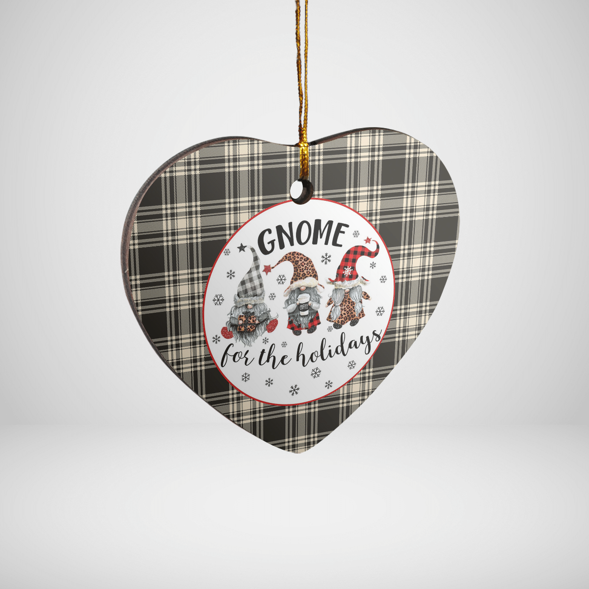 Clan Menzies Black & White Ancient Tartan Tartan Crest Gnome Heart Ceramic Ornament ZK41 Menzies Black & White Ancient Tartan Tartan Christmas   