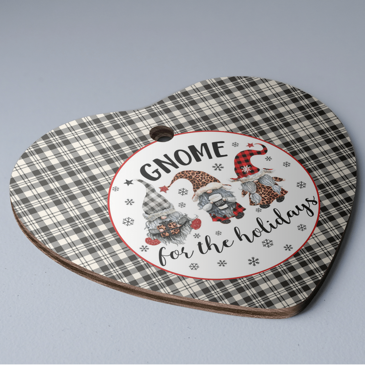 Clan Scott Black & White Ancient Tartan Tartan Crest Gnome Heart Ceramic Ornament GR66 Scott Black & White Ancient Tartan Tartan Christmas   