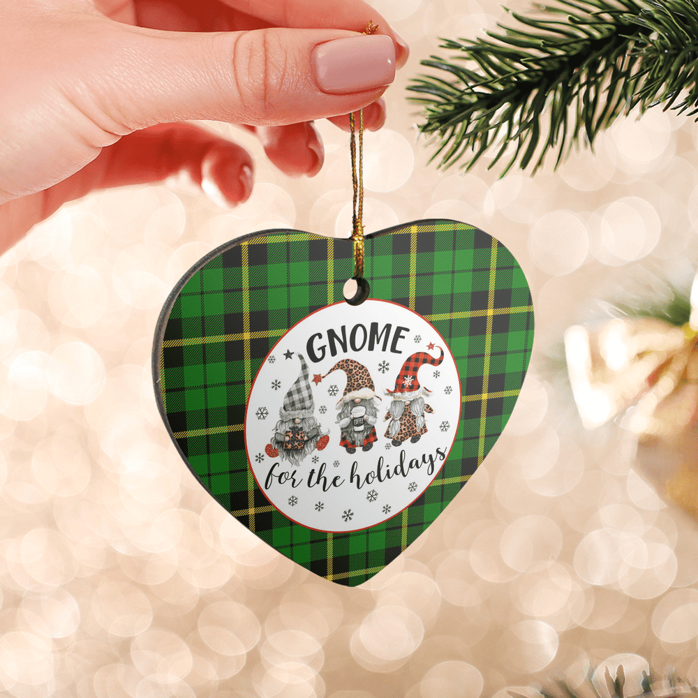 Clan Wallace Hunting Green Tartan Tartan Crest Gnome Heart Ceramic Ornament QI14 Wallace Hunting Green Tartan Tartan Christmas   