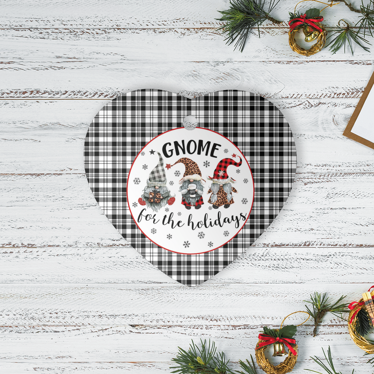 Clan Scott Black & White Modern Tartan Tartan Crest Gnome Heart Ceramic Ornament MB23 Scott Black & White Modern Tartan Tartan Christmas   