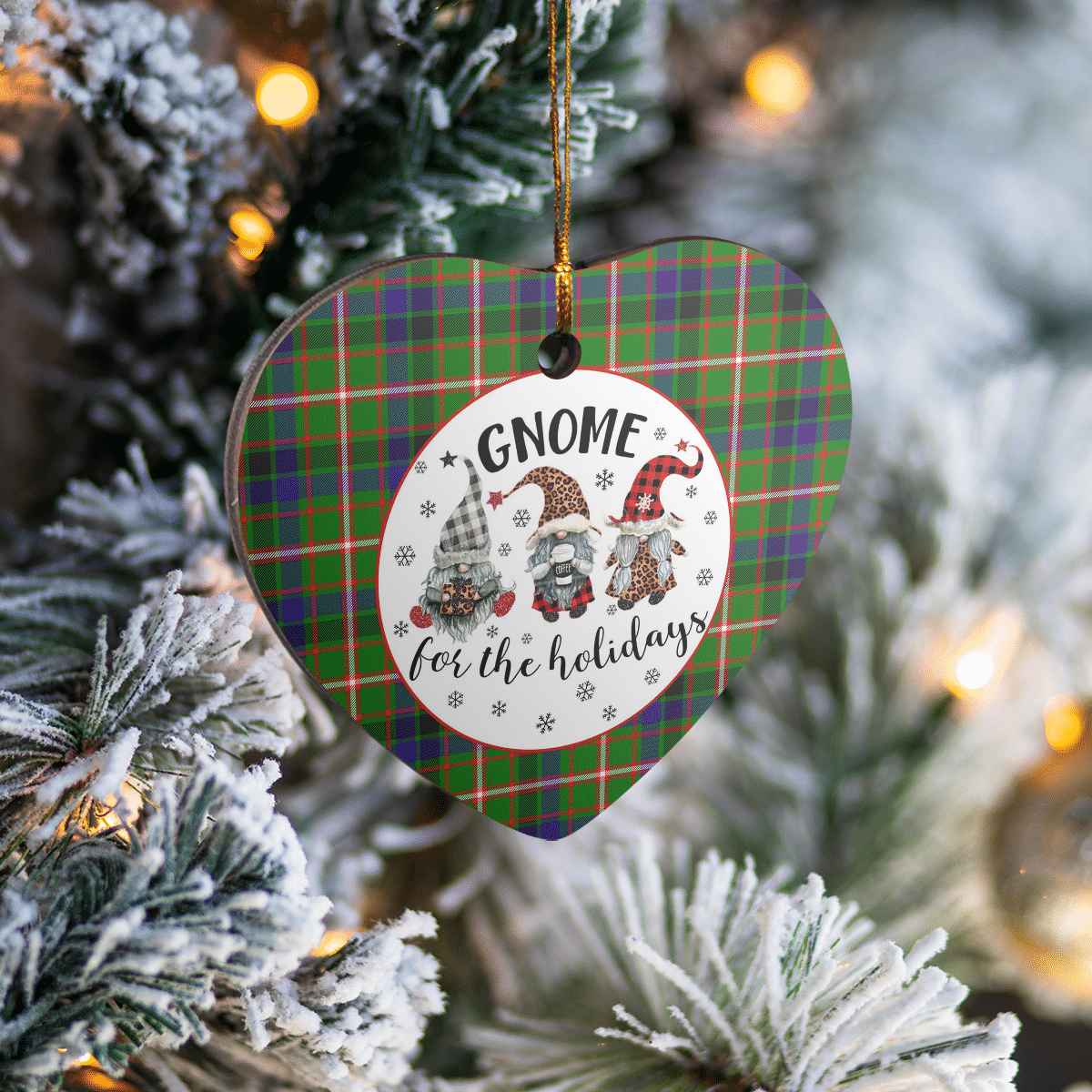 Clan Reid Green Tartan Tartan Crest Gnome Heart Ceramic Ornament VU54 Reid Green Tartan Tartan Christmas   