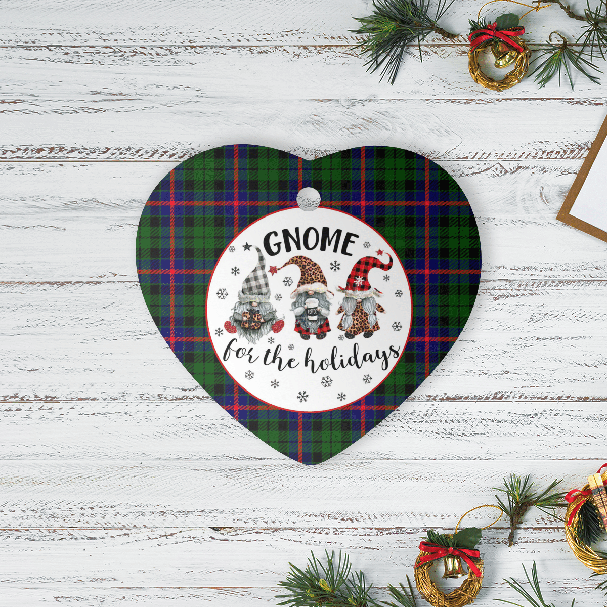 Clan Morrison Modern Tartan Tartan Crest Gnome Heart Ceramic Ornament KX30 Morrison Modern Tartan Tartan Christmas   