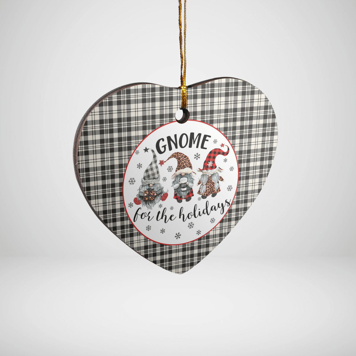 Clan Scott Black & White Ancient Tartan Tartan Crest Gnome Heart Ceramic Ornament GR66 Scott Black & White Ancient Tartan Tartan Christmas   