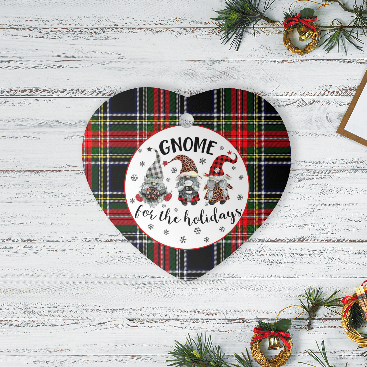 Clan Stewart Black Tartan Tartan Crest Gnome Heart Ceramic Ornament DJ56 Stewart Black Tartan Tartan Christmas   